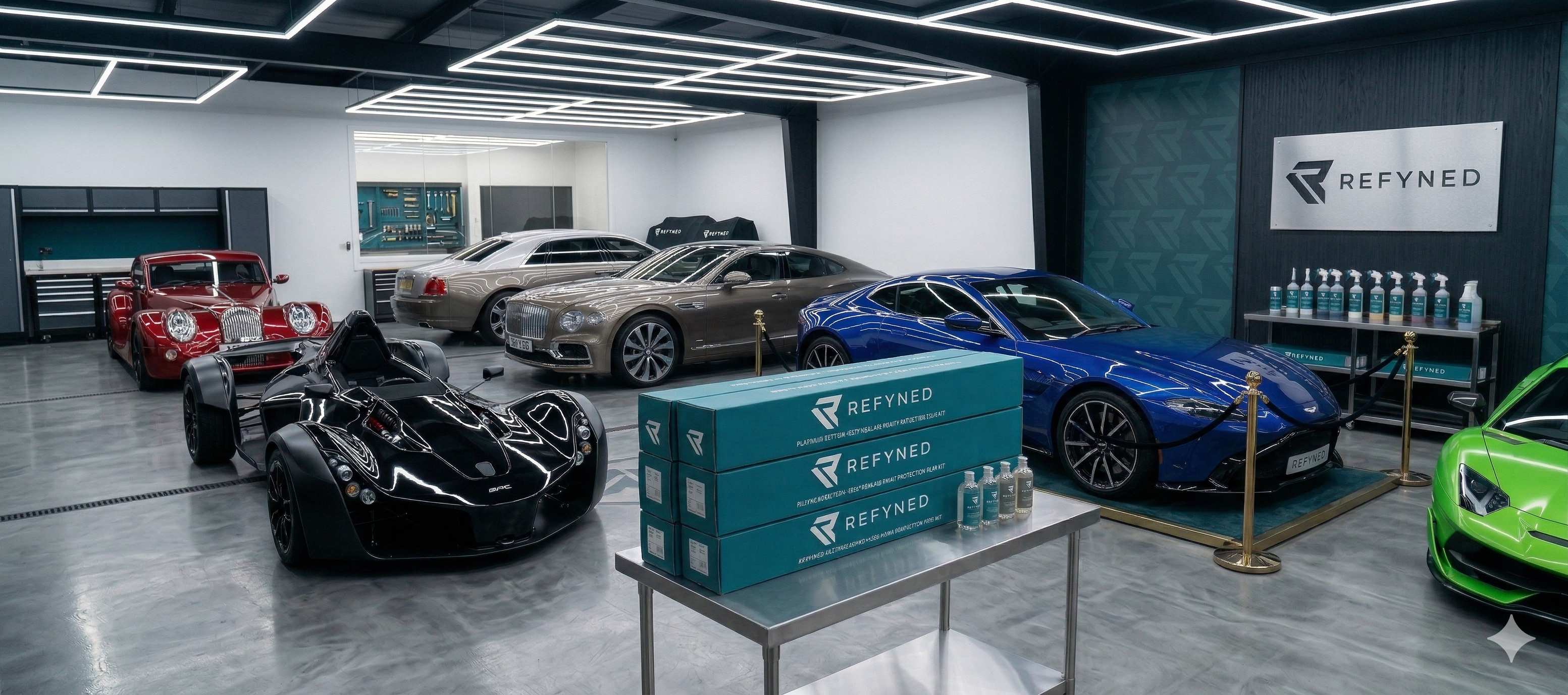 Luxury workshop with supercars
